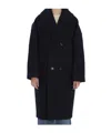 Celine Long Double-breasted Wool Peacoat With Notch Lapel In Blue
