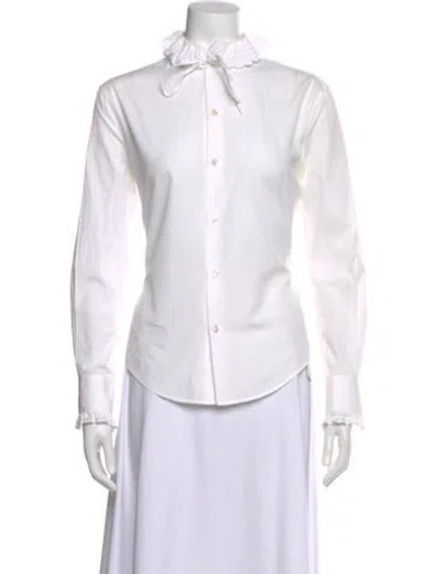 Pre-owned Celine Long Sleeve Blouse In White