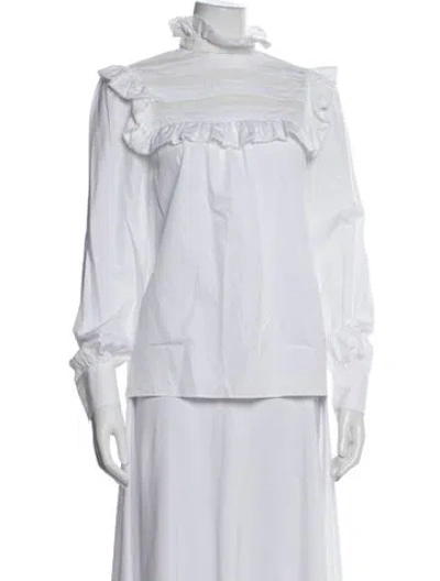 Pre-owned Celine Long Sleeve Blouse In White