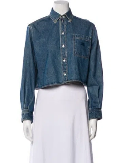Pre-owned Celine Long Sleeve Button-up Top In Blue