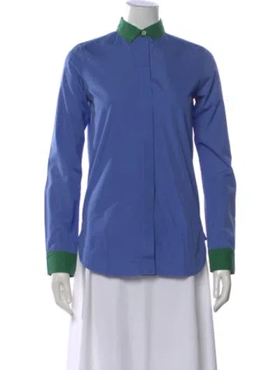Pre-owned Celine Long Sleeve Button-up Top In Blue