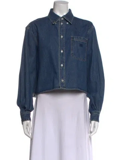 Pre-owned Celine Long Sleeve Button-up Top In Blue