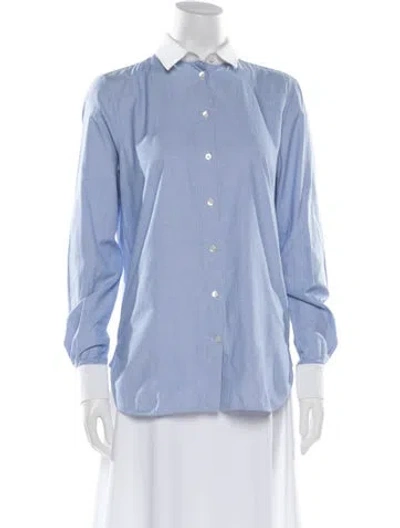 Pre-owned Celine Long Sleeve Button-up Top In Blue