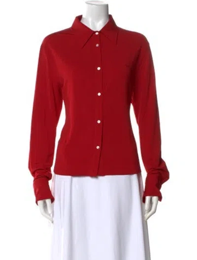 Pre-owned Celine Long Sleeve Button-up Top In Red