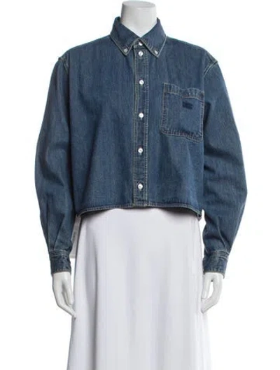 Pre-owned Celine Long Sleeve Button-up Top W/ Tags In Blue
