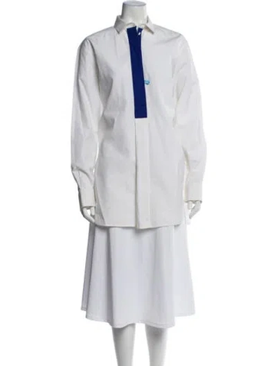 Pre-owned Celine Long Sleeve Button-up Top In White