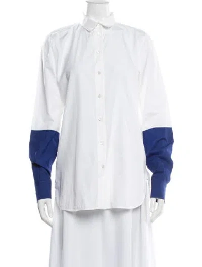 Pre-owned Celine Long Sleeve Button-up Top In White