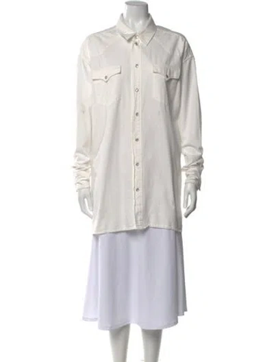 Pre-owned Celine Long Sleeve Button-up Top In White
