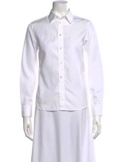 Pre-owned Celine Long Sleeve Button-up Top In White