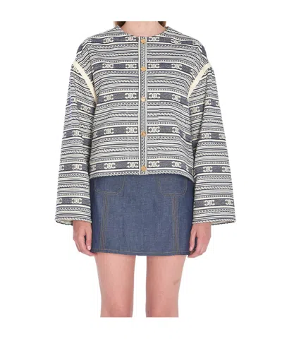 Celine Long Sleeve Casual Jacket In Blue