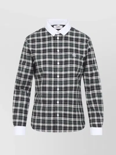 CELINE LONG SLEEVE CHECKED SHIRT COLLARED NECK