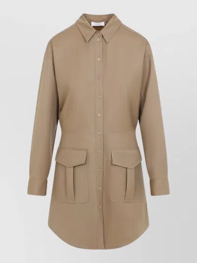 Celine Long Sleeve Collared Coat Flap Pockets In Neutral