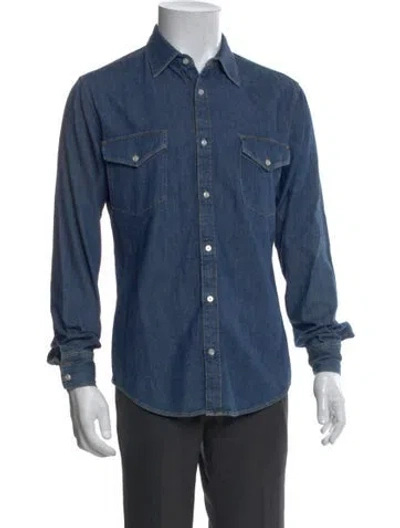Pre-owned Celine Long Sleeve Denim Shirt In Blue