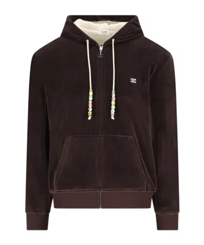Celine Long Sleeve Hooded Sweatshirt In Brown