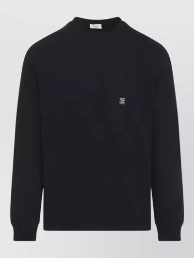 Celine Long Sleeve Logo Jersey Pocket T Shirt In Black