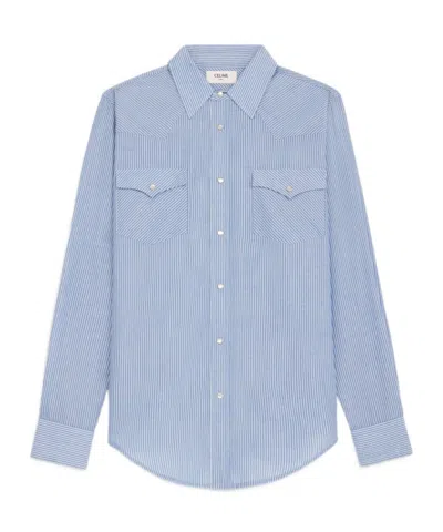 Celine Long Sleeve Shirt In White/blue