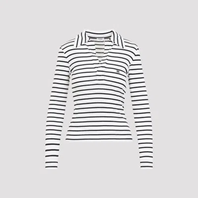 Celine Long Sleeve Striped Polo Top In White