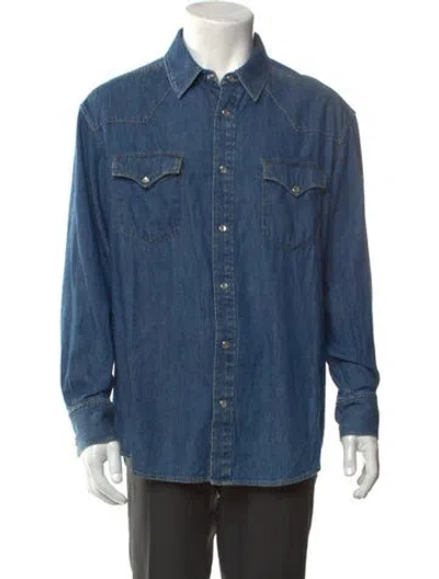 Pre-owned Celine Long Sleeve Western Shirt In Blue