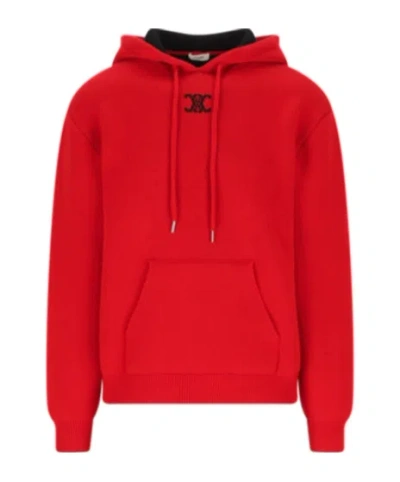 Celine Long-sleeved Hooded Sweatshirt In Red