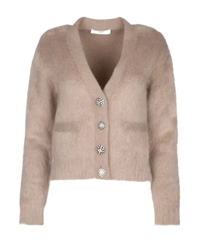 Celine Long-sleeved Knitted Cardigan In Nude