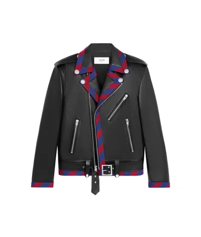 Celine Long-sleeved Leather Jacket In Black