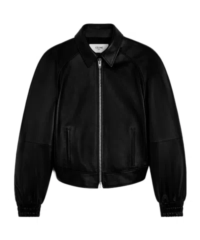 Celine Long-sleeved Leather Jacket In Black