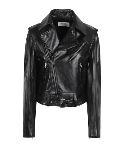 Celine Long-sleeved Leather Jacket In Black