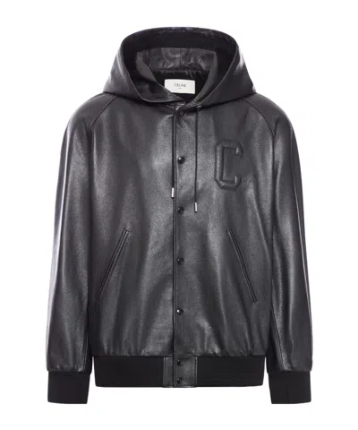 Celine Long-sleeved Leather Jacket In Black