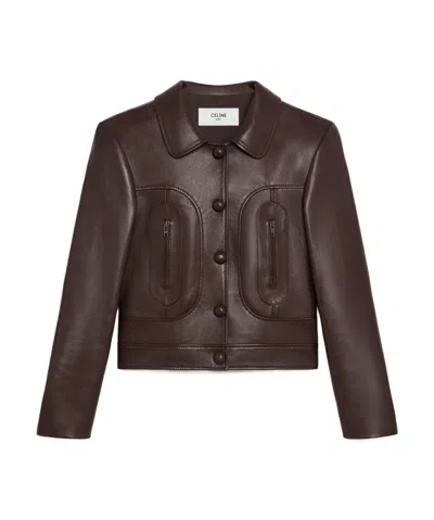 Celine Long-sleeved Leather Jacket In Black