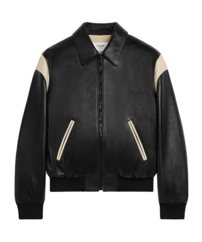 Celine Long-sleeved Leather Jacket In Black