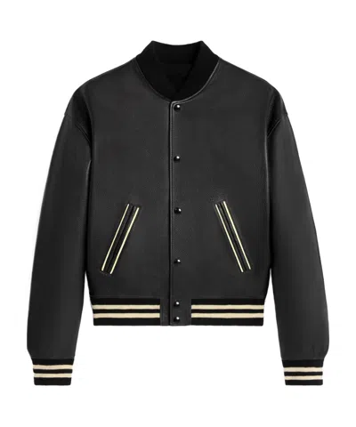 Celine Long-sleeved Leather Jacket In Black