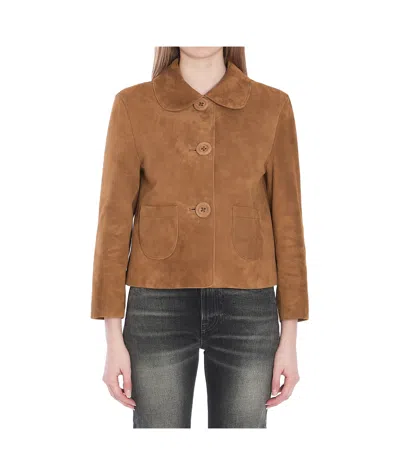 Celine Long-sleeved Leather Jacket In Beige