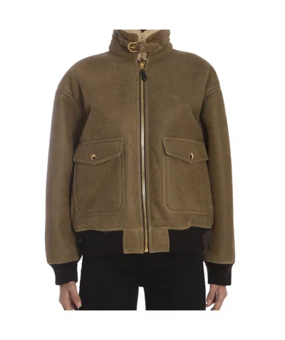 Celine Long-sleeved Leather Jacket In Green