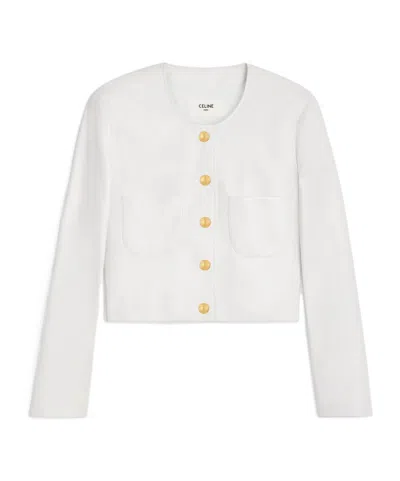 Celine Long-sleeved Leather Jacket In White