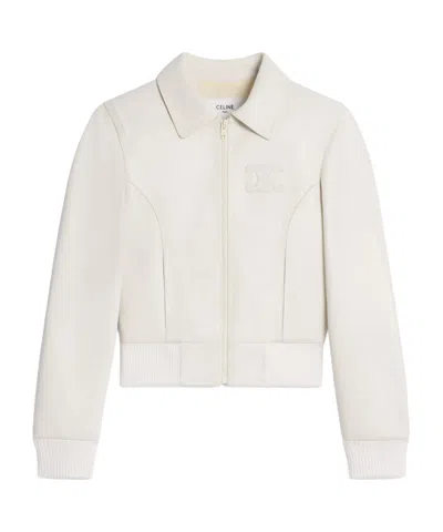 Celine Long-sleeved Leather Jacket In White