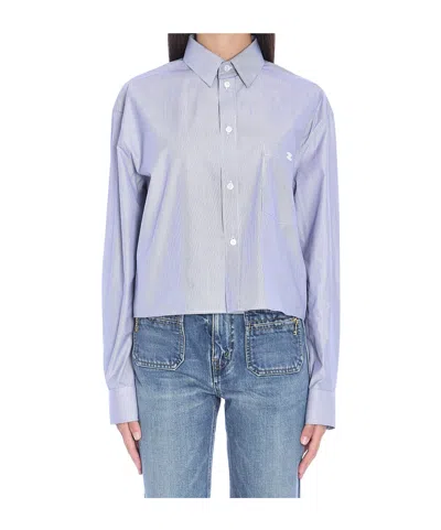 Celine Logo Embroidered Striped Shirt In Craie/marine
