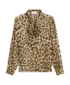 Celine Tie Neck Silk Blouse With Animal Motif In Brown
