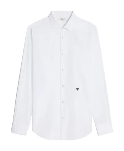 Celine Logo Logo Long-sleeved Shirt In White