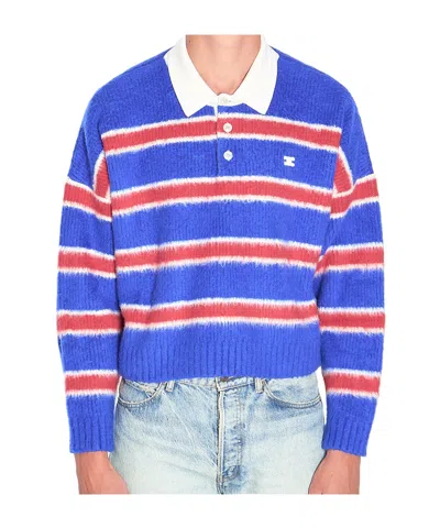 CELINE POLO SWEATER IN BRUSHED STRIPED COTTON
