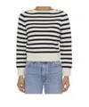 Celine Striped Crew-neck Sweater With Golden-effect Buttons In White