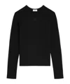 Celine Triomphe Long-sleeved T-shirt In Ribbed Cotton Jersey In Black