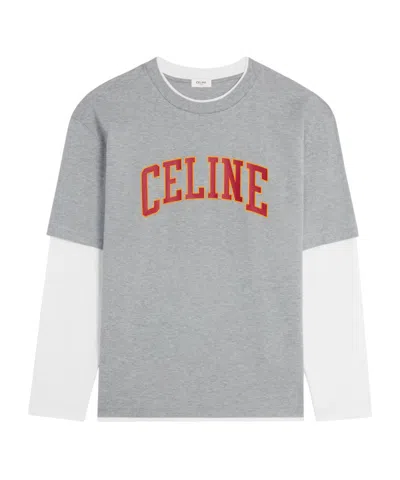 Celine Long Sleeved T-shirt In Cotton Jersey In Gray