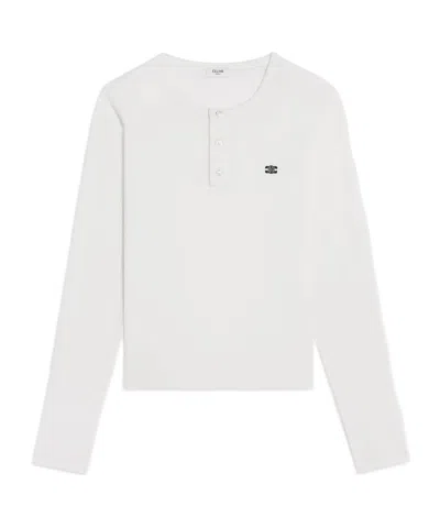 Celine Long Sleeved T-shirt In Ribbed Cotton Jersey In White