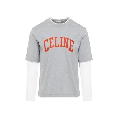 Celine Grey Logo Crewneck Long Sleeve T-shirt In Gray