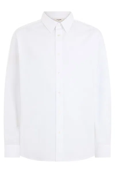 Celine Long Sleeved T-shirt In Ribbed Cotton Jersey In White