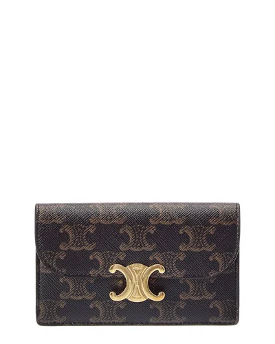 Celine Long Triomphe Canvas Card Holder In Brown