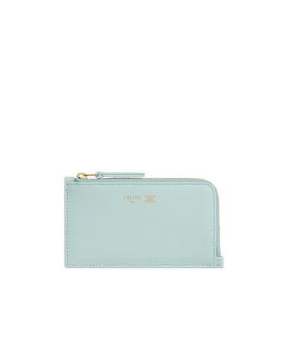 Celine Long Zipped Card Holder In Grained Supple Calfskin In Blue