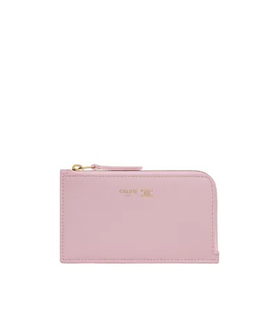 Celine Long Zipped Card Holder In Supple Grained Calfskin In Pink