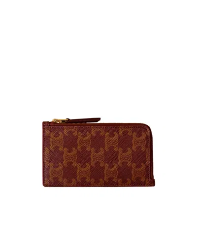 Celine Long Zipped Card Holder In Triomphe Canvas And Calfskin In Multi
