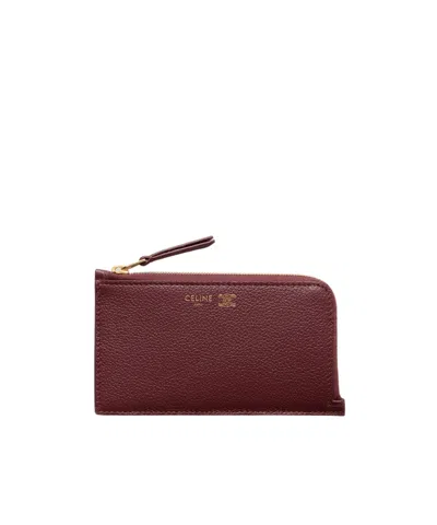 Celine Long Zippered Card Holder In Syrah/super Red